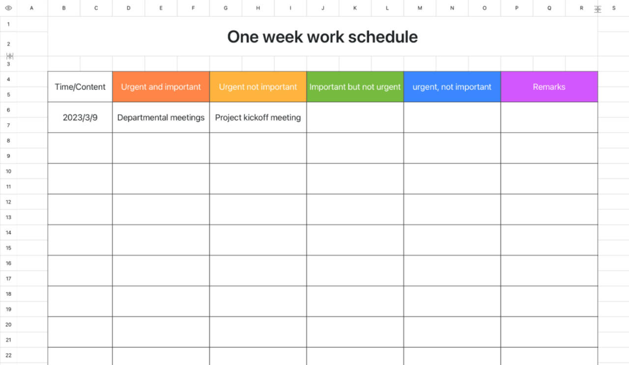 One week work schedule